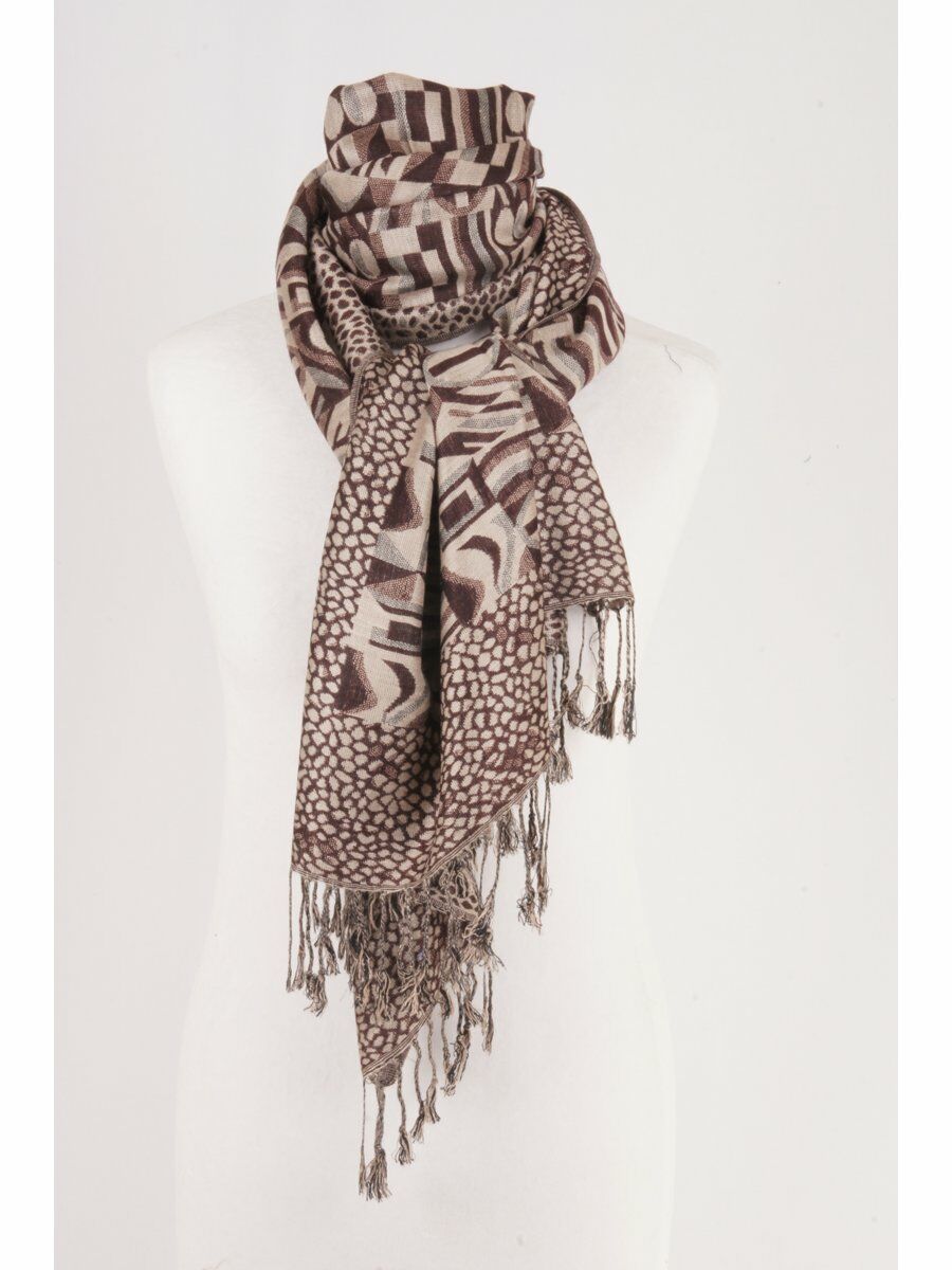 Pashmina Sjaal In Bruin En Ecru Met Geometrische Patronen huismerk kopen in de aanbieding Pashmina Sjaal In Bruin En Ecru Met Geometrische Patronen huismerk kopen in de aanbieding