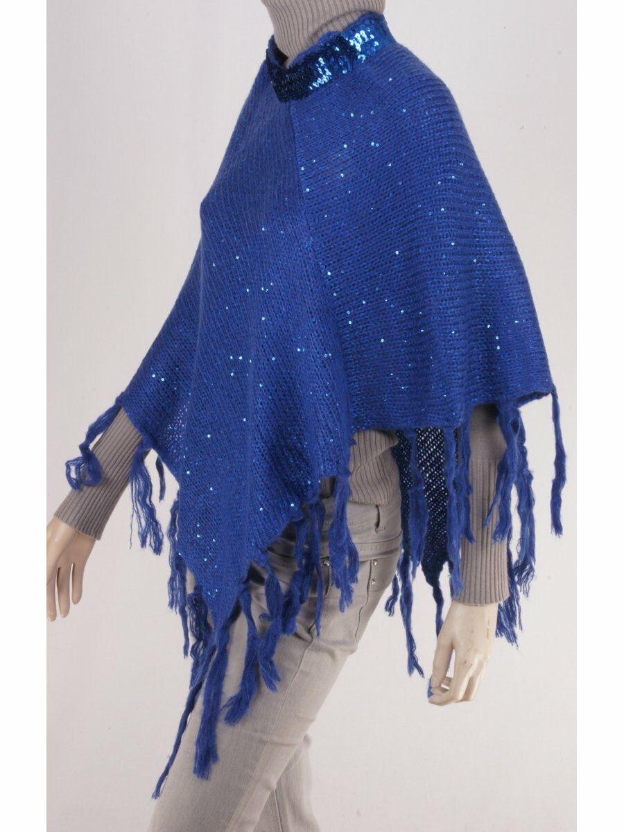 Kobalt Blauwe Sparkling Gebreide Poncho Met Paillettenhals En Franje huismerk kopen in de aanbieding Kobalt Blauwe Sparkling Gebreide Poncho Met Paillettenhals En Franje huismerk kopen in de aanbieding