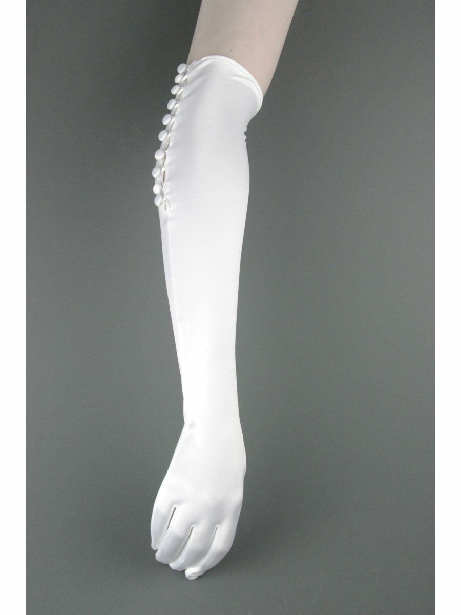 Witte Satijnen Avondhandschoen Met Beklede Knoopjes huismerk kopen in de aanbieding