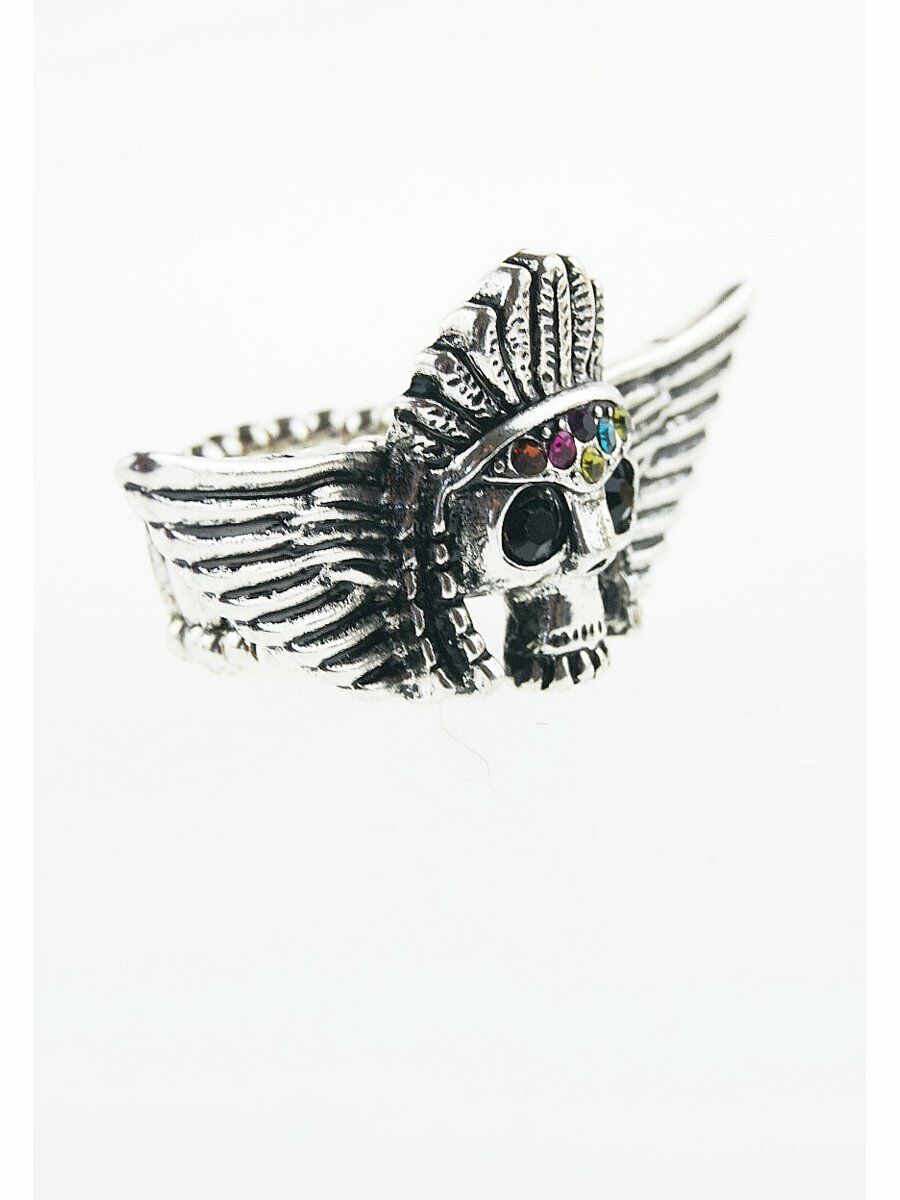 Zilverkleurige Ring Skull Met Vleugels En Verentooi huismerk kopen in de aanbieding Zilverkleurige Ring Skull Met Vleugels En Verentooi huismerk kopen in de aanbieding