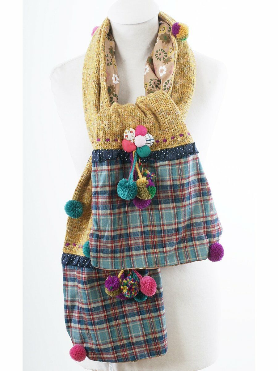 Patchwork Handicraft Sjaal In Blauw En Gemeleerd Donkergeel huismerk kopen in de aanbieding