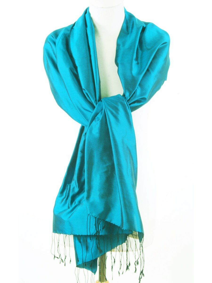 Petrol Dupion Zijden Stola Label Passigatti huismerk kopen in de aanbieding