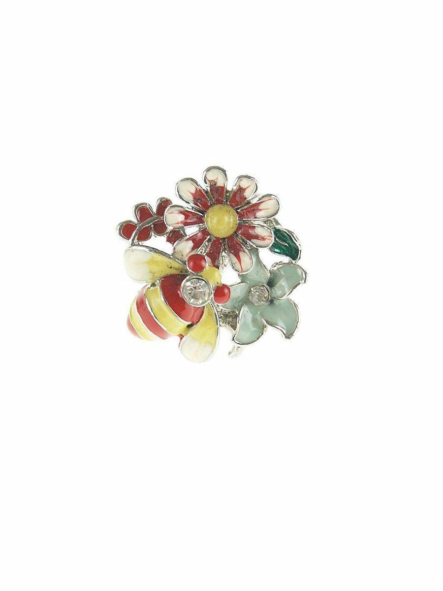 Geemailleerde Ring Met Bij Op Bloem huismerk kopen in de aanbieding Geemailleerde Ring Met Bij Op Bloem huismerk kopen in de aanbieding