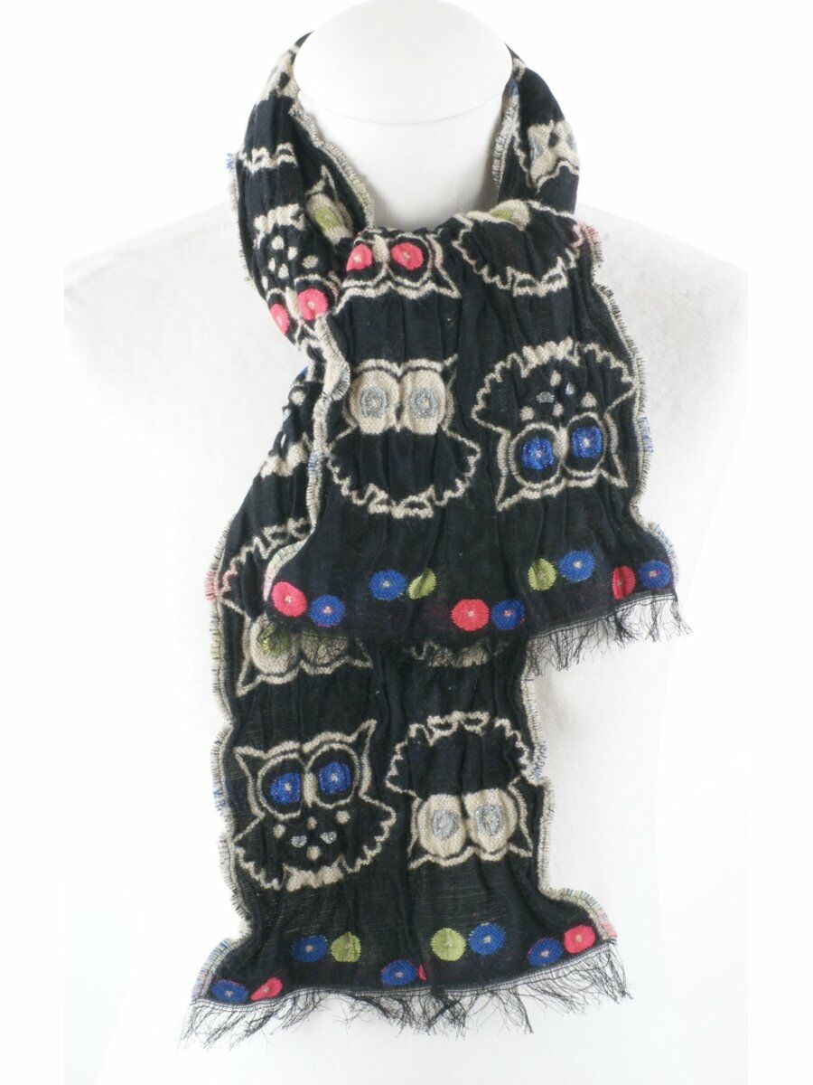 Exclusieve Korte Zwart Beige Sjaal Met Ingeweven Uil huismerk kopen in de aanbieding