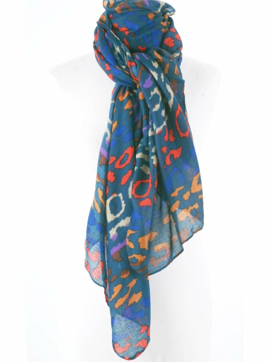 petrol kleurige trendy sjaal met leopard print