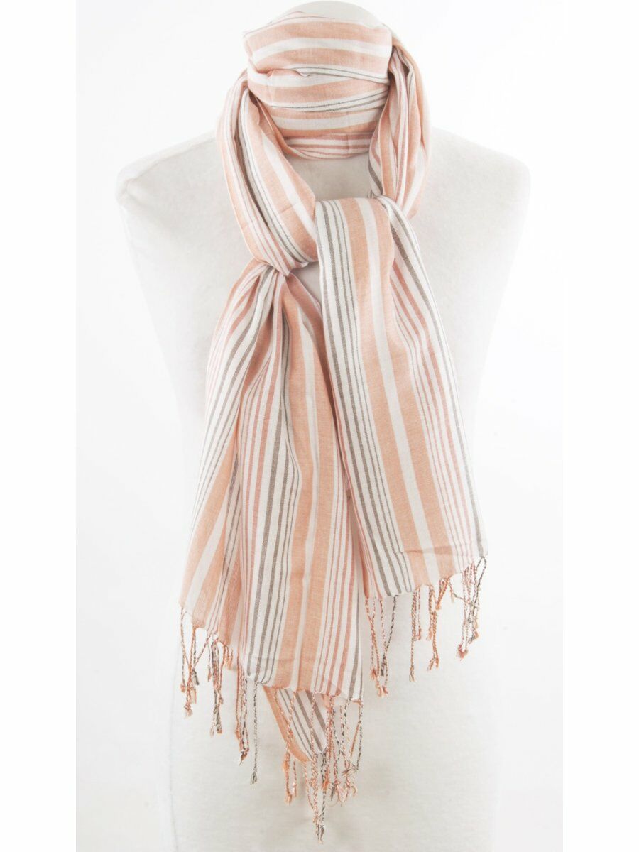 Sjaal Met Peach En Taupekleurige Strepen huismerk kopen in de aanbieding