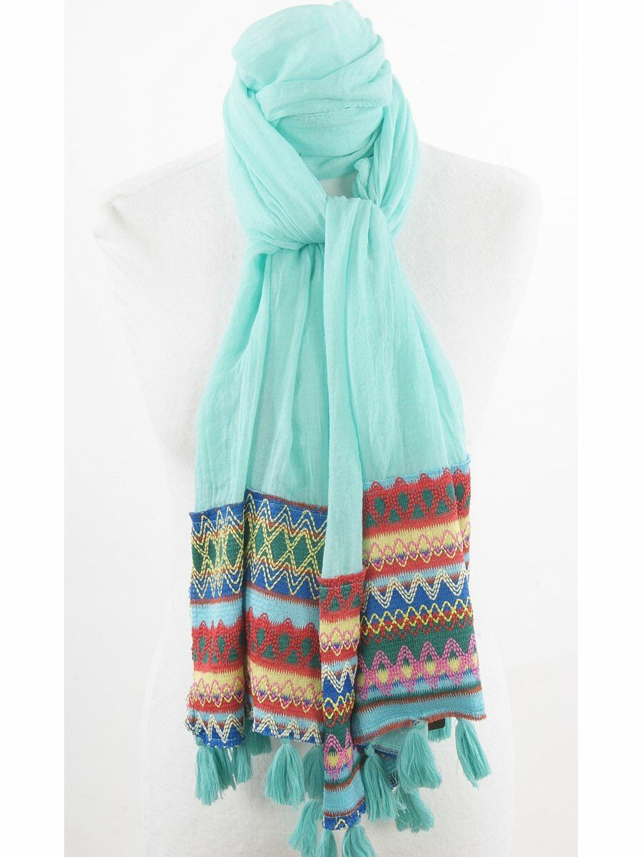 Crushed Mintgroene Sjaal Met Multicolor Zigzag huismerk kopen in de aanbieding Crushed Mintgroene Sjaal Met Multicolor Zigzag huismerk kopen in de aanbieding