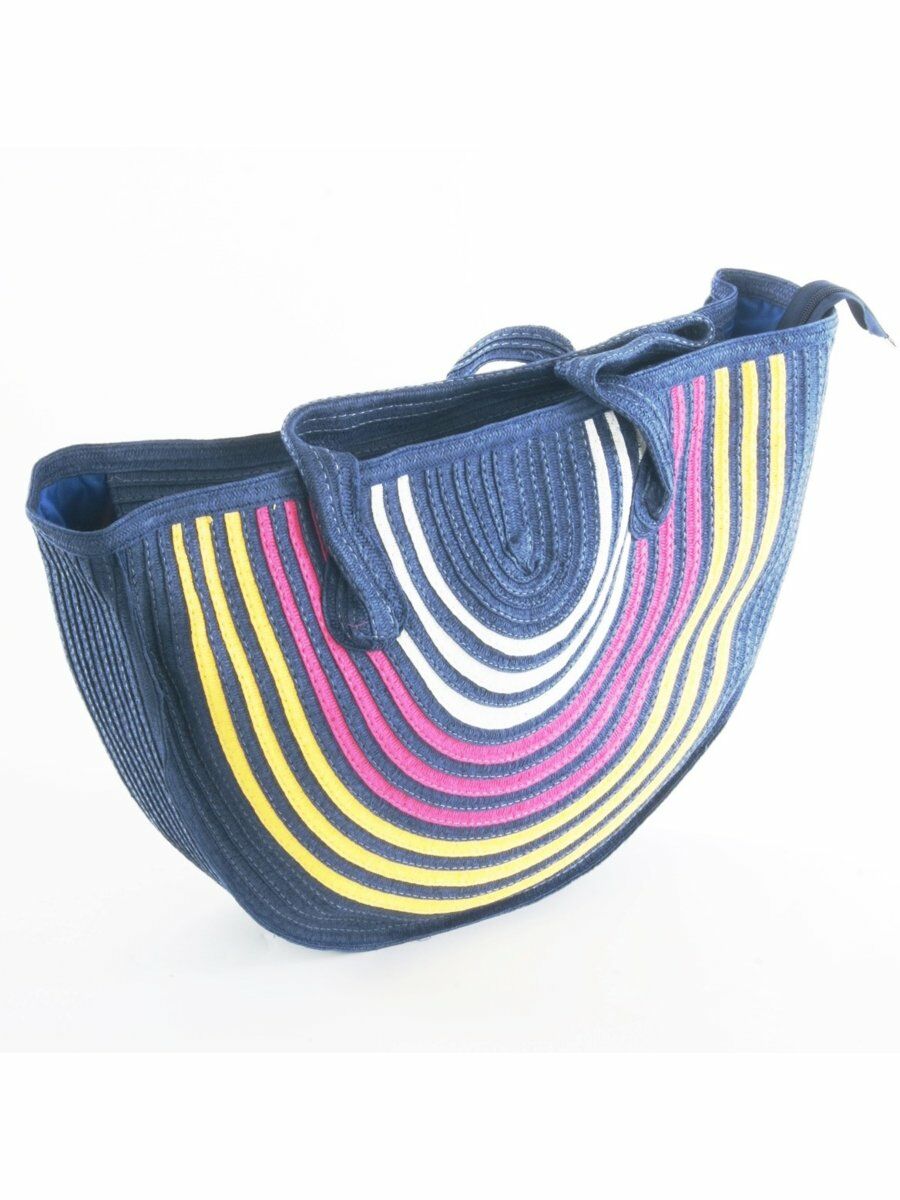 Donkerblauwe Halfronde Gevlochten Strandtas Van Stro huismerk kopen in de aanbieding Donkerblauwe Halfronde Gevlochten Strandtas Van Stro huismerk kopen in de aanbieding