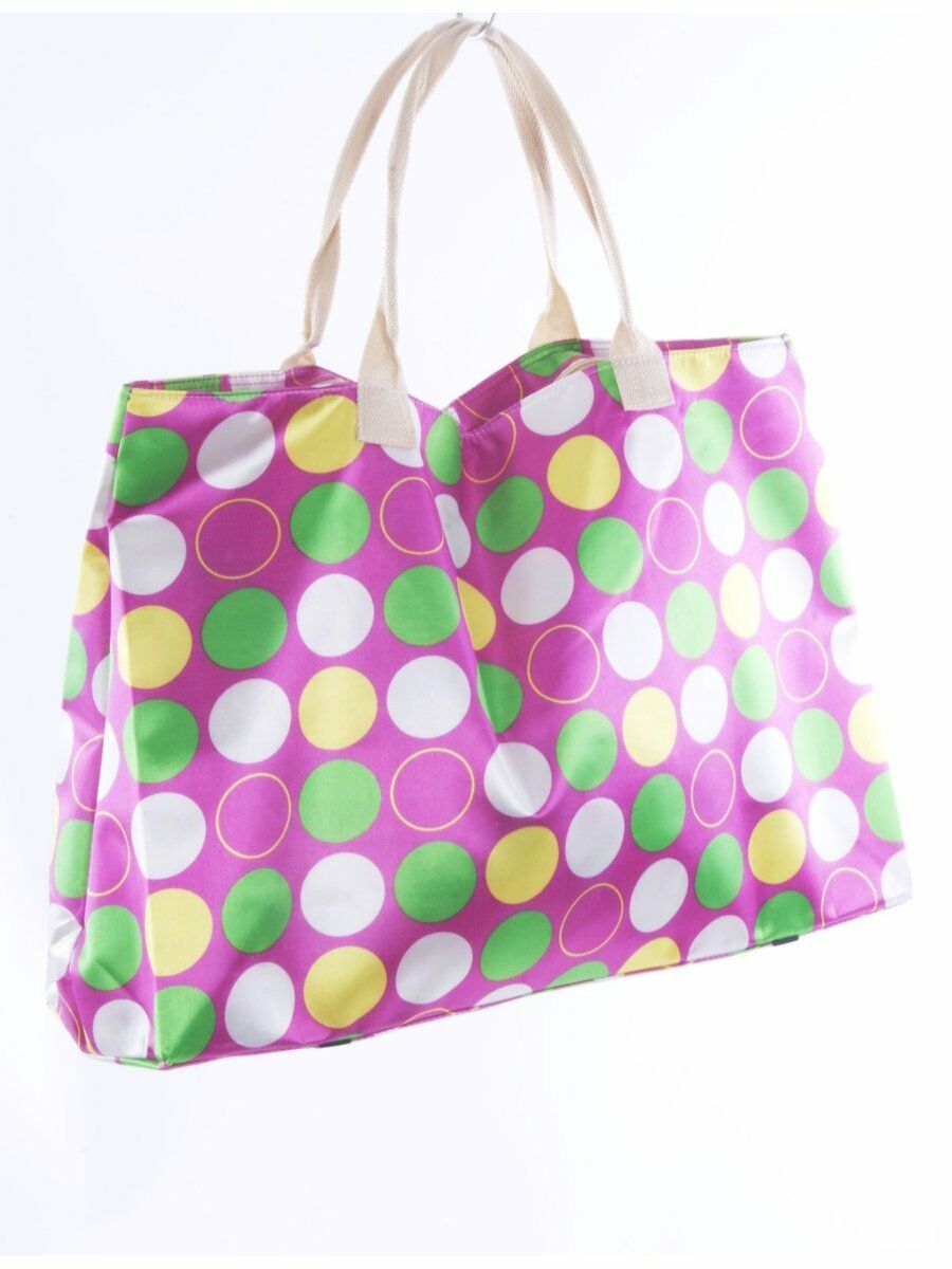 Roze Strandtas Met Geelgroenwitte Polka Dot Print huismerk kopen in de aanbieding