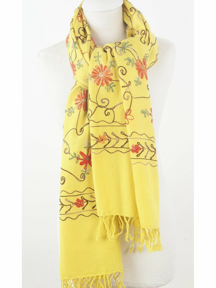 Geborduurde Gele Pashmina Sjaal huismerk kopen in de aanbieding