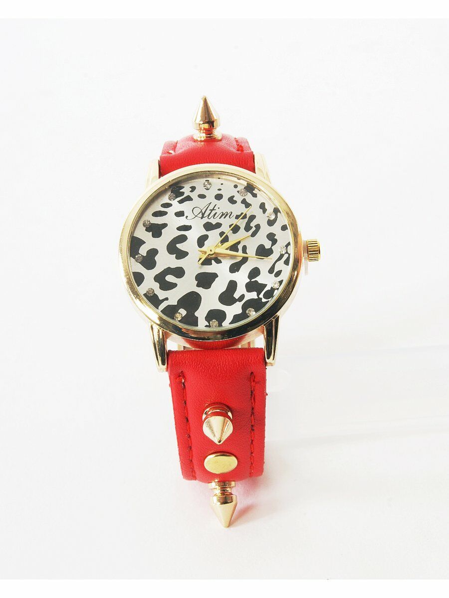 Rood Dameshorloge Met Leopard Print En Studs huismerk kopen in de aanbieding Rood Dameshorloge Met Leopard Print En Studs huismerk kopen in de aanbieding