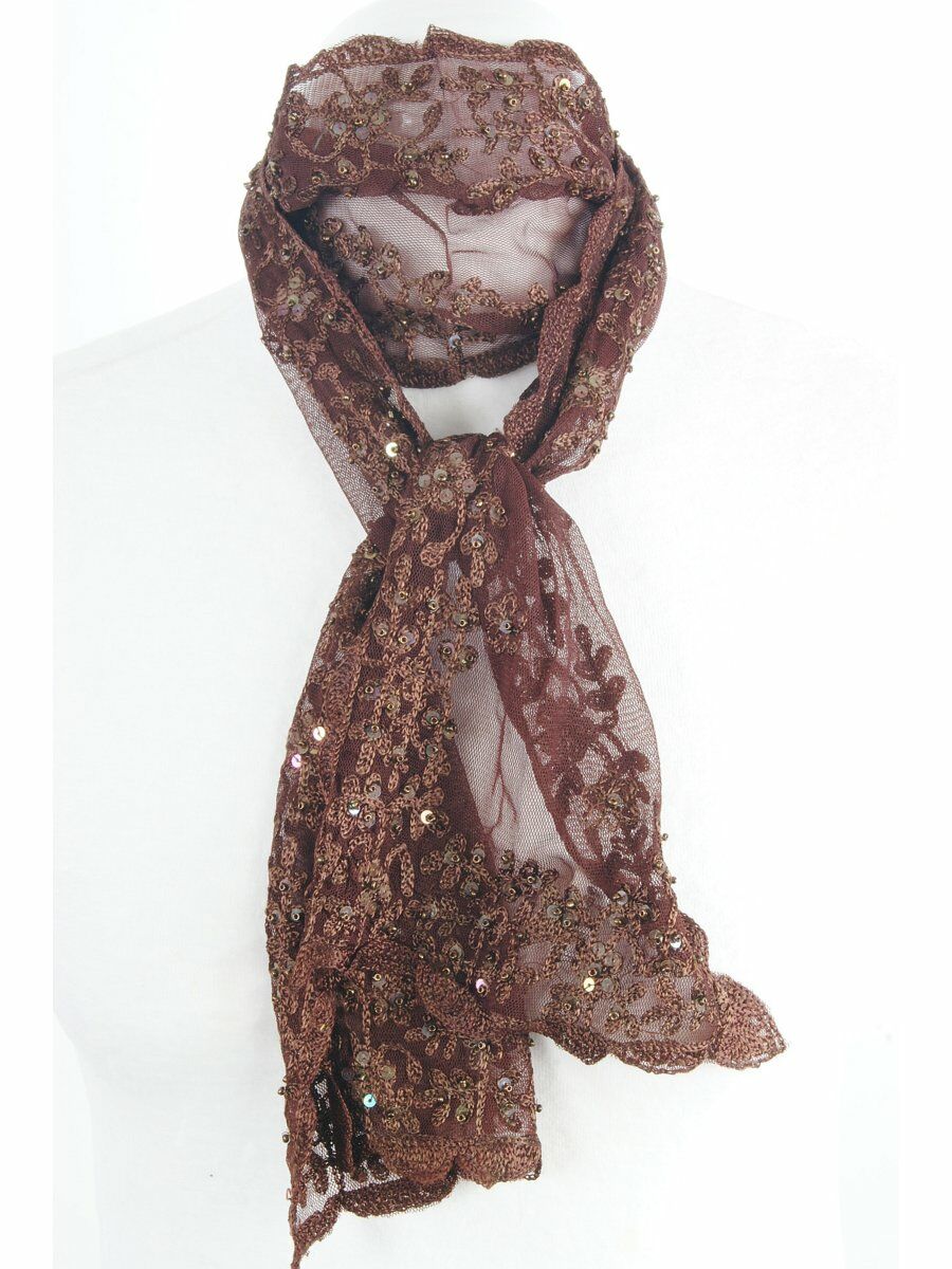 Donkerbruine Sjaal Van Geborduurd Kant huismerk kopen in de aanbieding