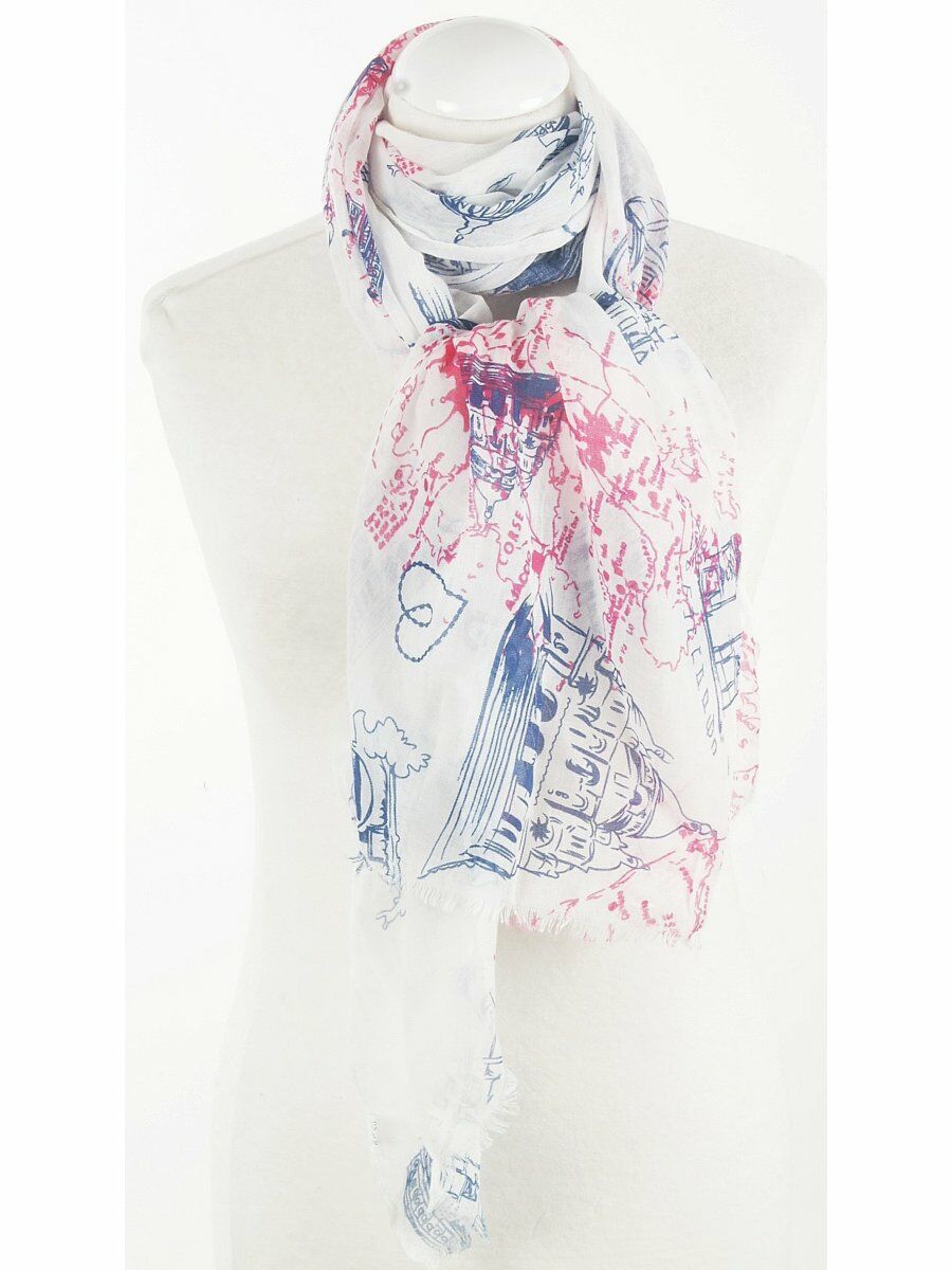 Witte Sjaal Met Roze Blauwe Print Van Les Tuileries huismerk kopen in de aanbieding