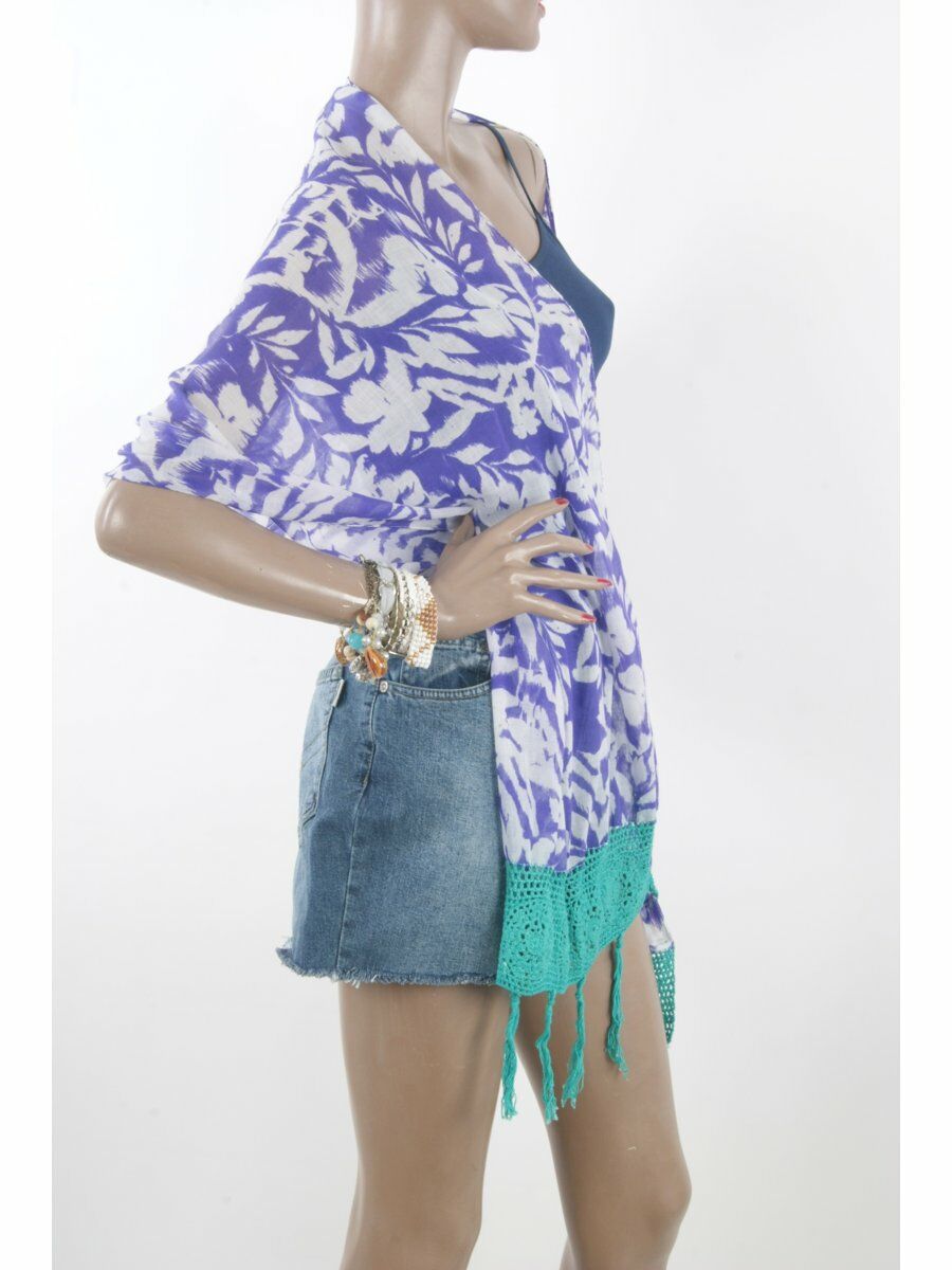 Boho Stijl Omslagdoek Sjaal In Wit Met Paars huismerk kopen in de aanbieding