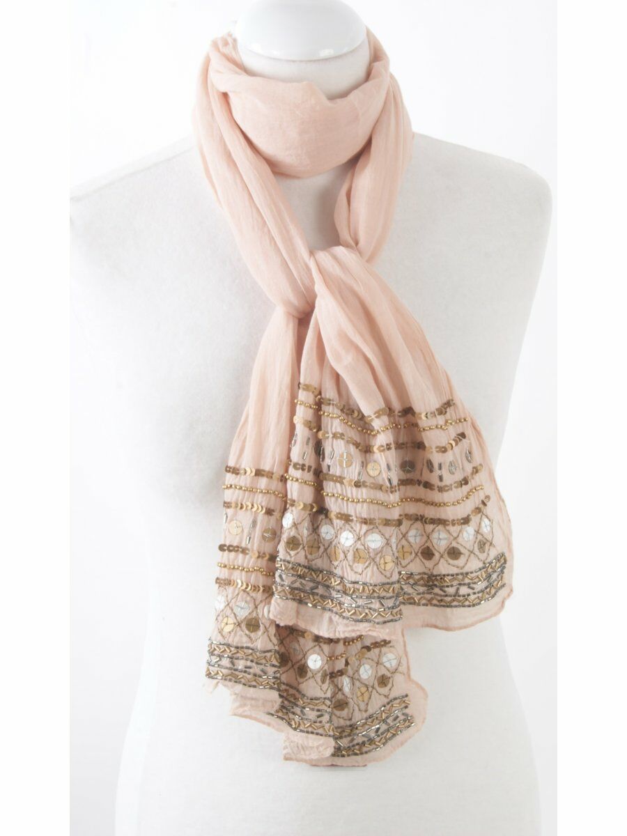 Poederroze Sjaal Met Kralen En Pailletten Geborduurd huismerk kopen in de aanbieding