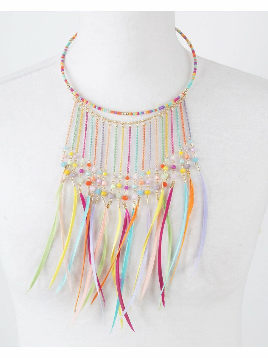 Multicolor Ibiza Halsketting Met Kralen En Veren huismerk kopen in de aanbieding