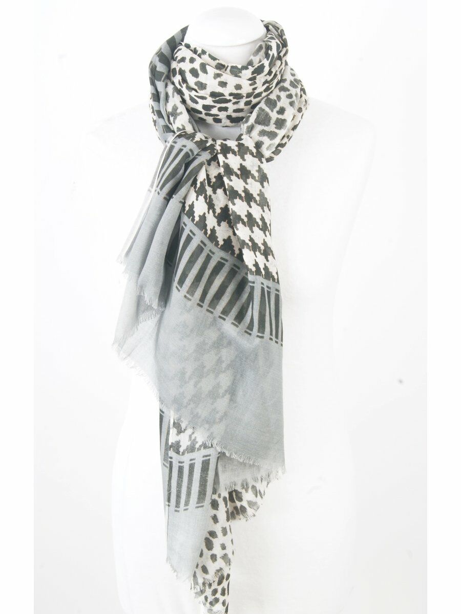 Ivoorkleurige Sjaal Met Panterprint En Pied De Poule Print huismerk kopen in de aanbieding Ivoorkleurige Sjaal Met Panterprint En Pied De Poule Print huismerk kopen in de aanbieding