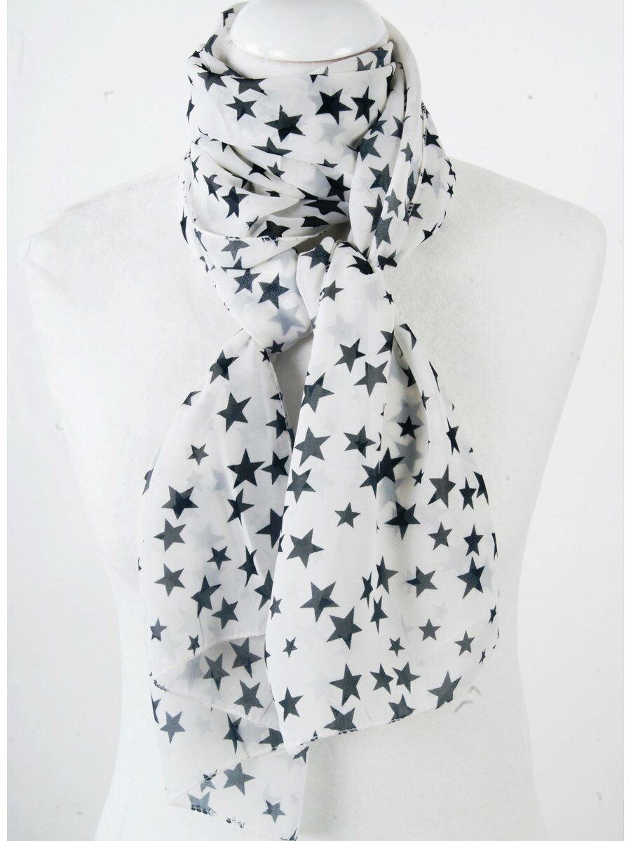 Crepe Voile Sjaal Met Zwarte Sterrenprint huismerk kopen in de aanbieding Crepe Voile Sjaal Met Zwarte Sterrenprint huismerk kopen in de aanbieding