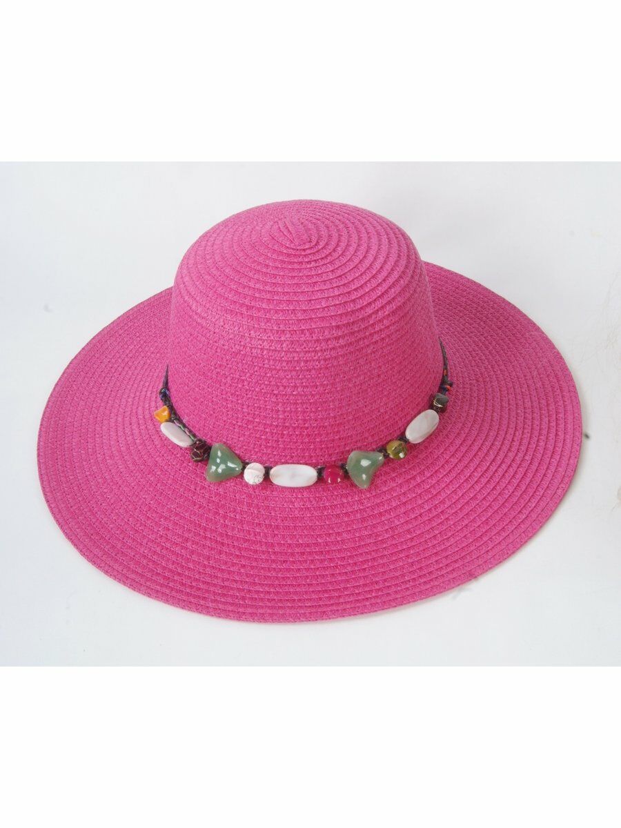 Hard Roze Zonnehoed Met Gekleurd Bandje En Siersteentjes huismerk kopen in de aanbieding