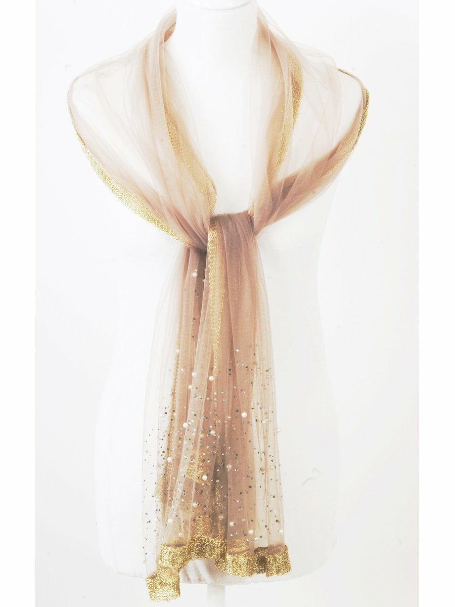 Stola Van Soepele Bruine Tule Met Pareltjes En Strass huismerk kopen in de aanbieding