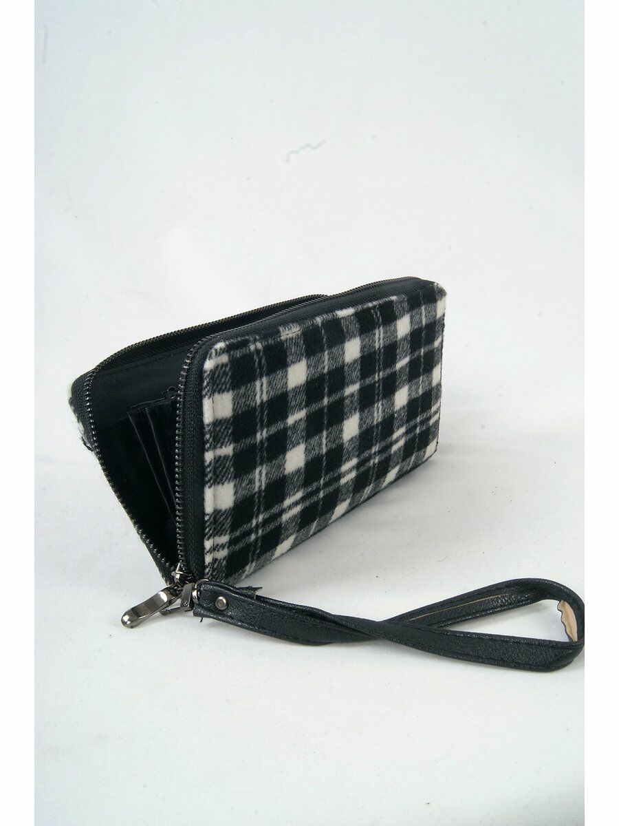 Zip Around Portemonnee Van Zwart Wit Geruite Stof huismerk kopen in de aanbieding Zip Around Portemonnee Van Zwart Wit Geruite Stof huismerk kopen in de aanbieding