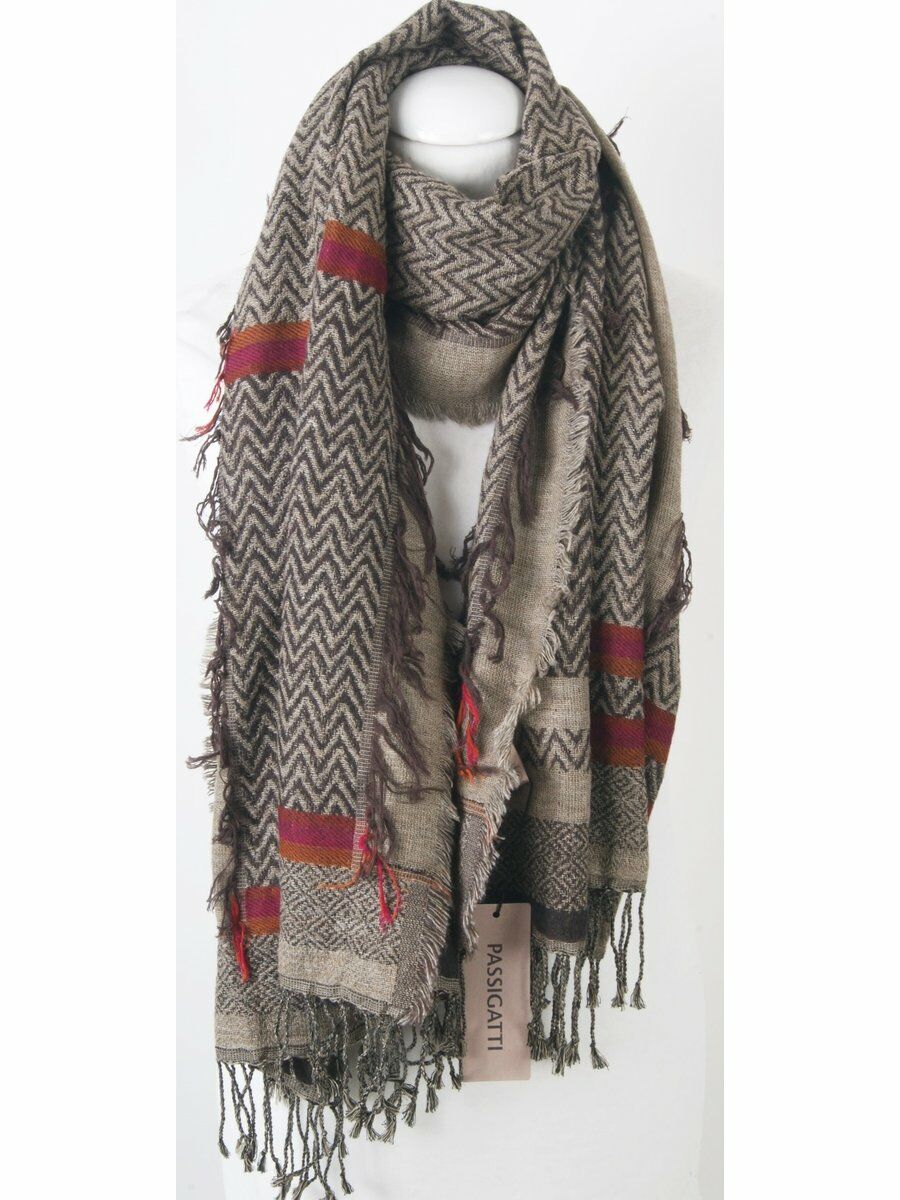 Beige Bruine Gemeleerde Sjaal Met Zigzagpatroon huismerk kopen in de aanbieding