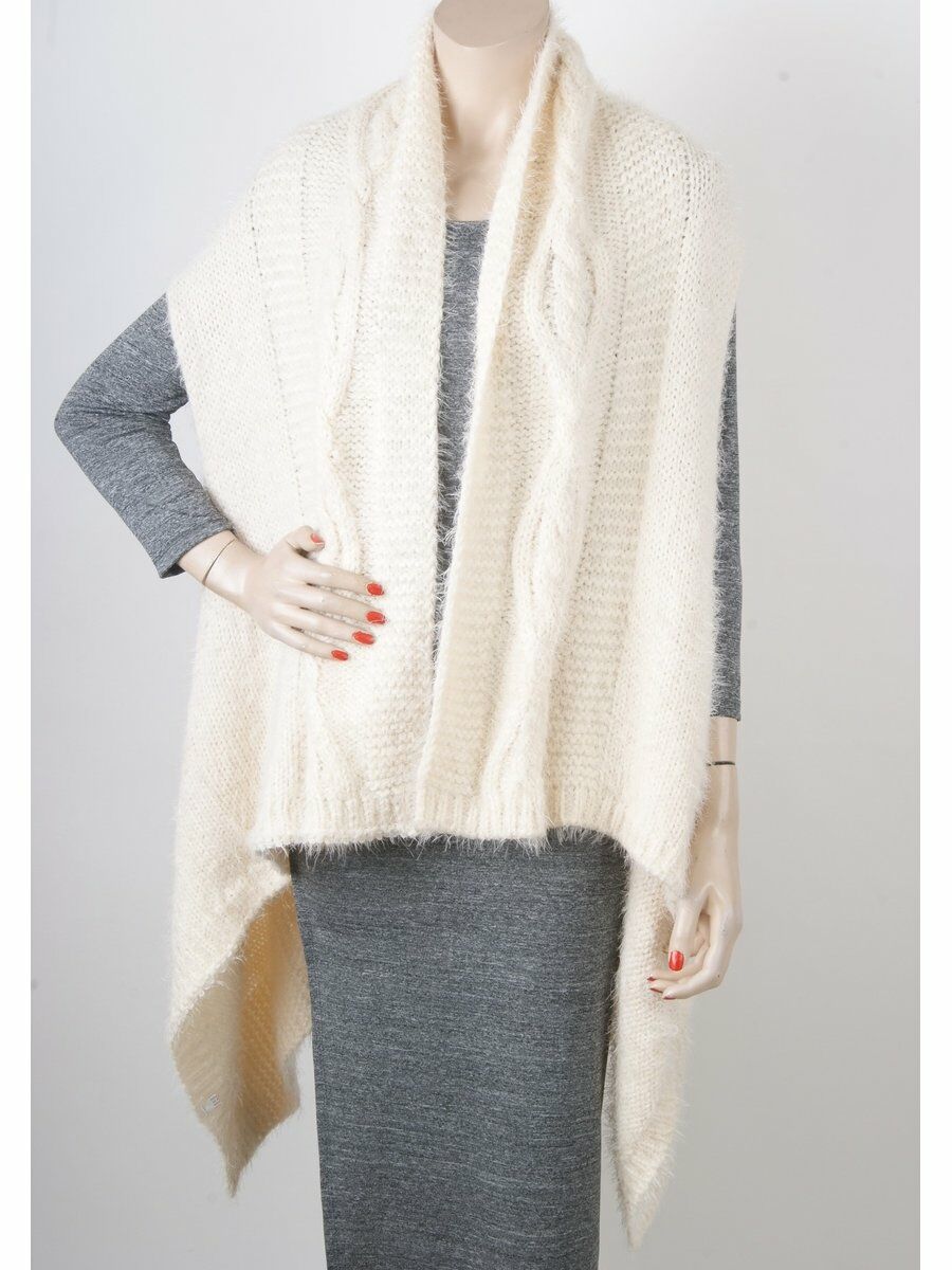 Fluffy Gebreid Mouwloos Vest In Ivoor huismerk kopen in de aanbieding