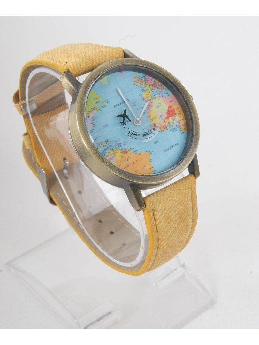 Geel Polshorloge Met Wereldbol huismerk kopen in de aanbieding Geel Polshorloge Met Wereldbol huismerk kopen in de aanbieding