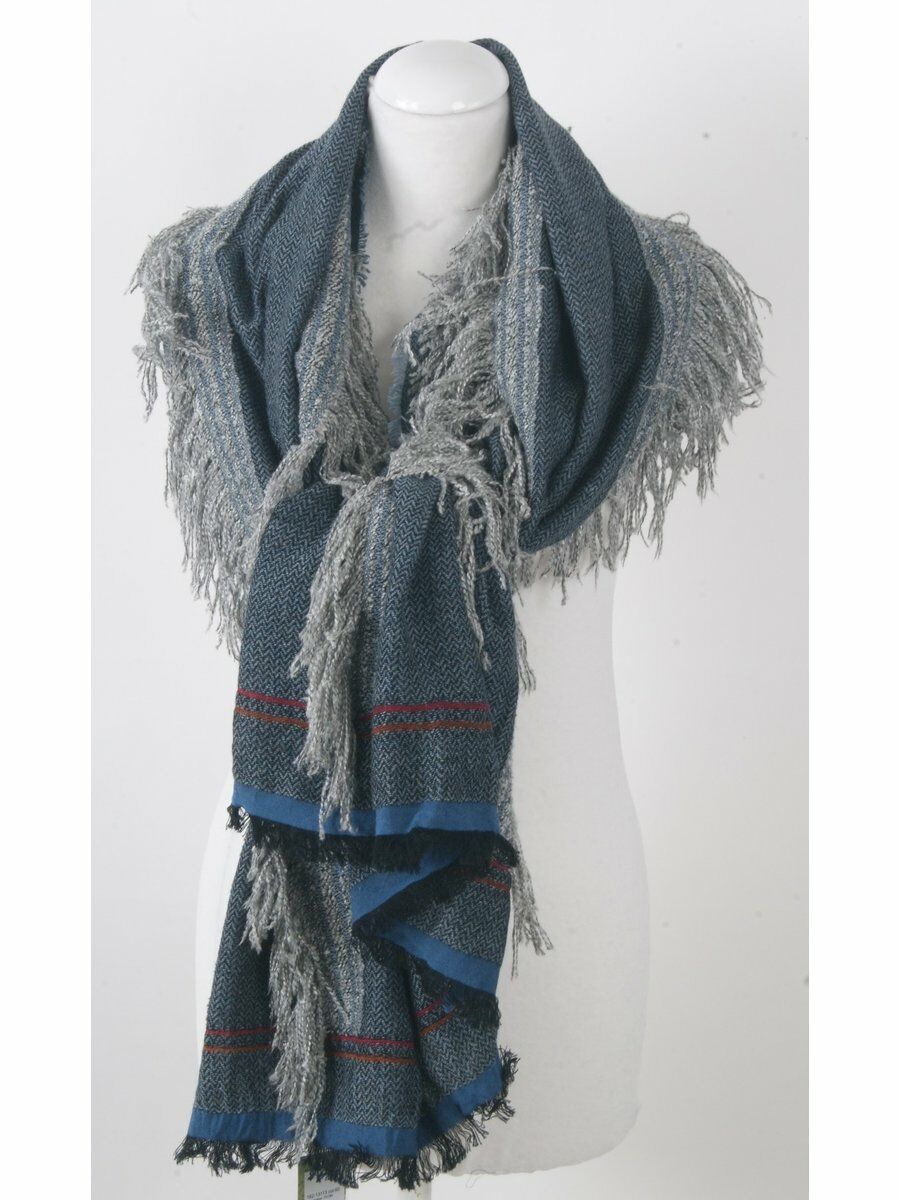 Denimblauw Antraciet Gemixte Visgraat Geweven Sjaal huismerk kopen in de aanbieding