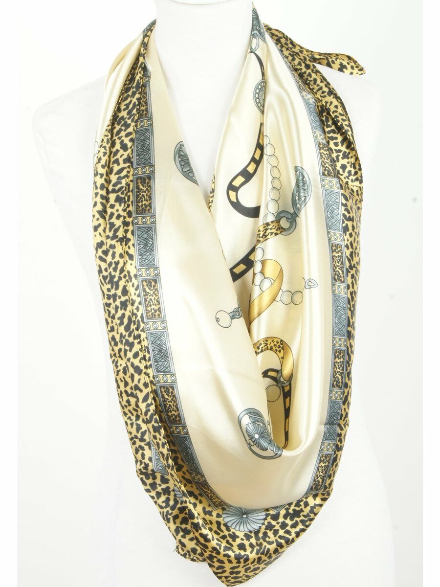 Champagnegele Satijn Zijden Sjaal Met Ornamenten huismerk kopen in de aanbieding