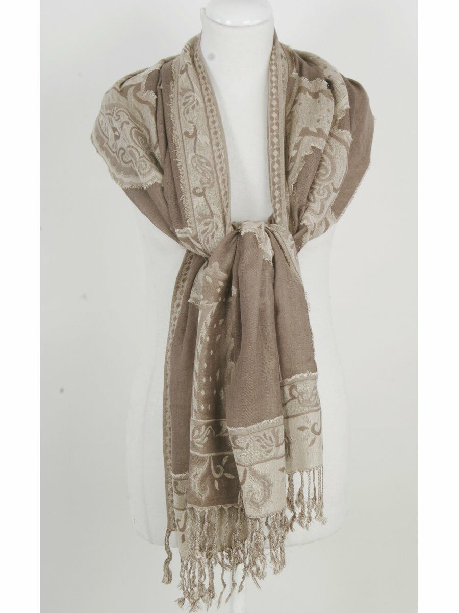 Beige Bruine Pashmina Sjaal Met Ingeweven Patronen huismerk kopen in de aanbieding Beige Bruine Pashmina Sjaal Met Ingeweven Patronen huismerk kopen in de aanbieding