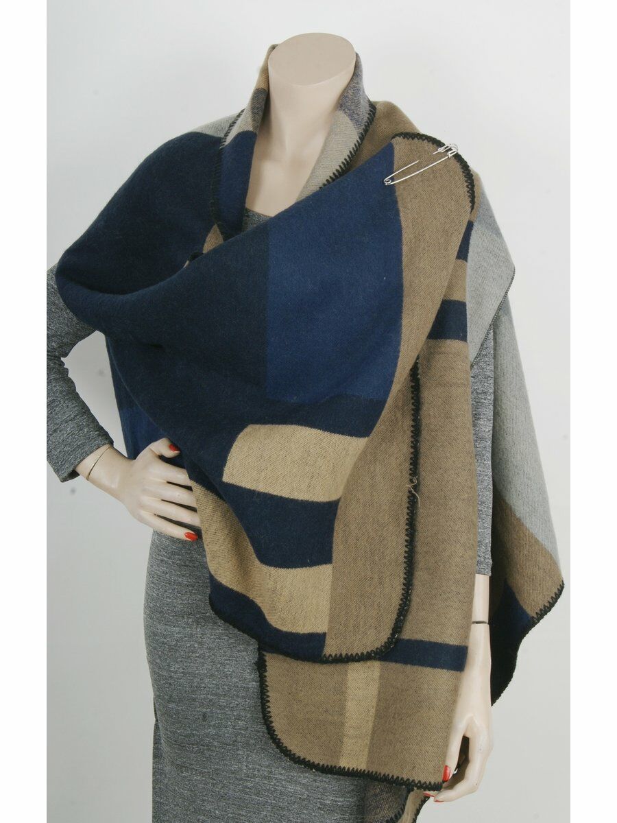 Taupe Marine Color Block Cape Omslagdoek Met Armsplitten huismerk kopen in de aanbieding