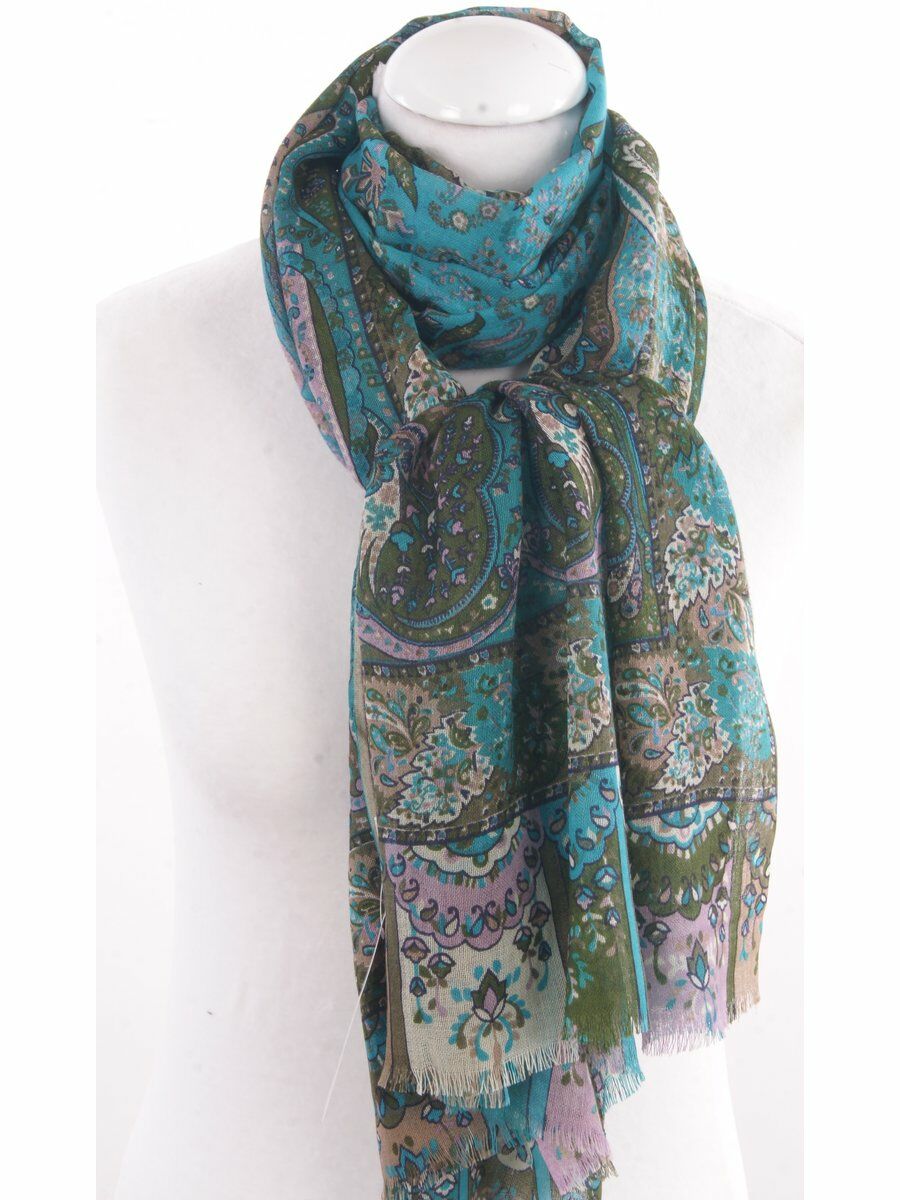 Zachte Wollen Paisley Print Sjaal In Olijfgroen En Turquoise huismerk kopen in de aanbieding Zachte Wollen Paisley Print Sjaal In Olijfgroen En Turquoise huismerk kopen in de aanbieding