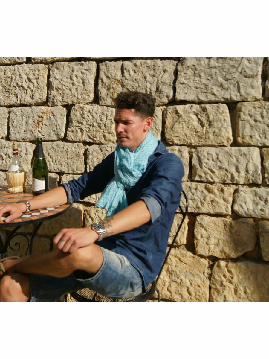 Turquoise Sjaal Met Diamantvormig Printje huismerk kopen in de aanbieding