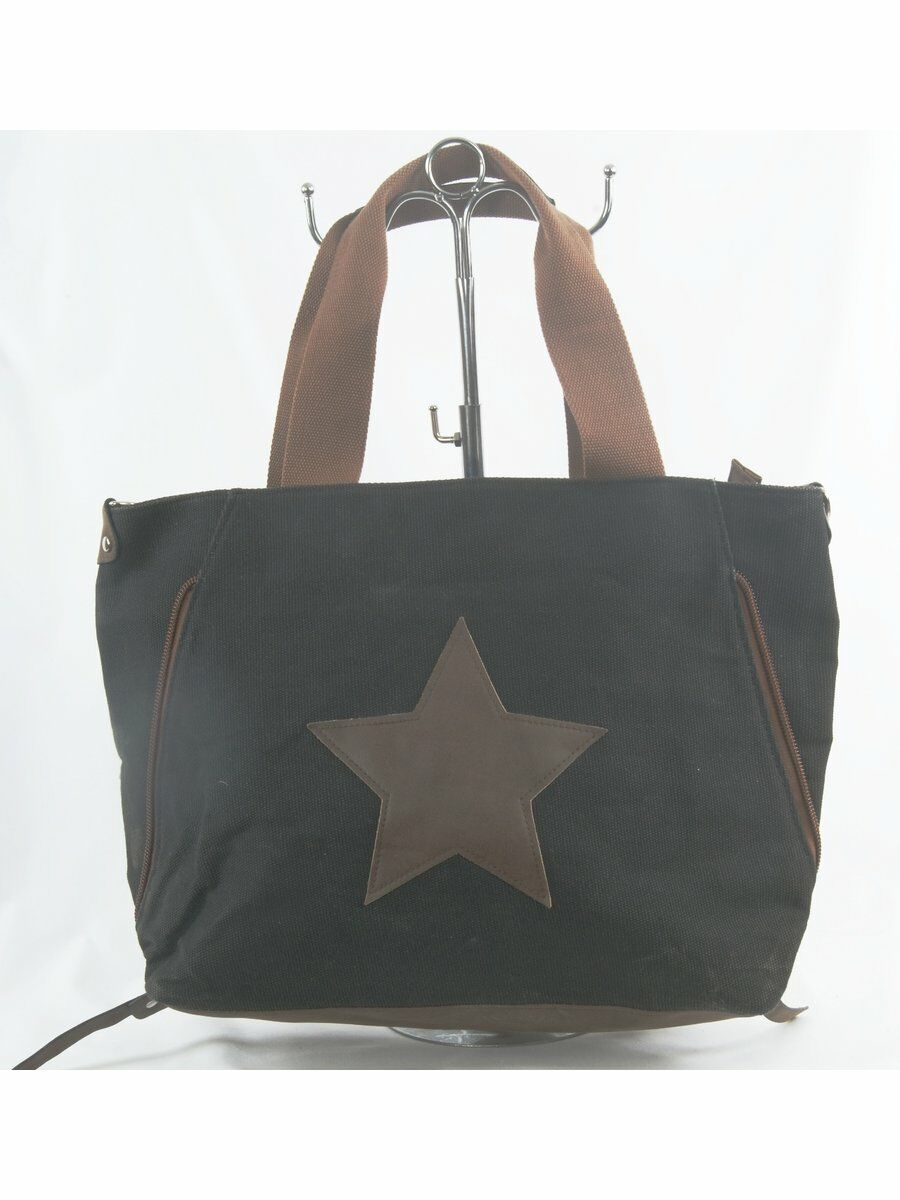 Zwarte Canvas Shopper Strandtas Met Sterapplicatie huismerk kopen in de aanbieding