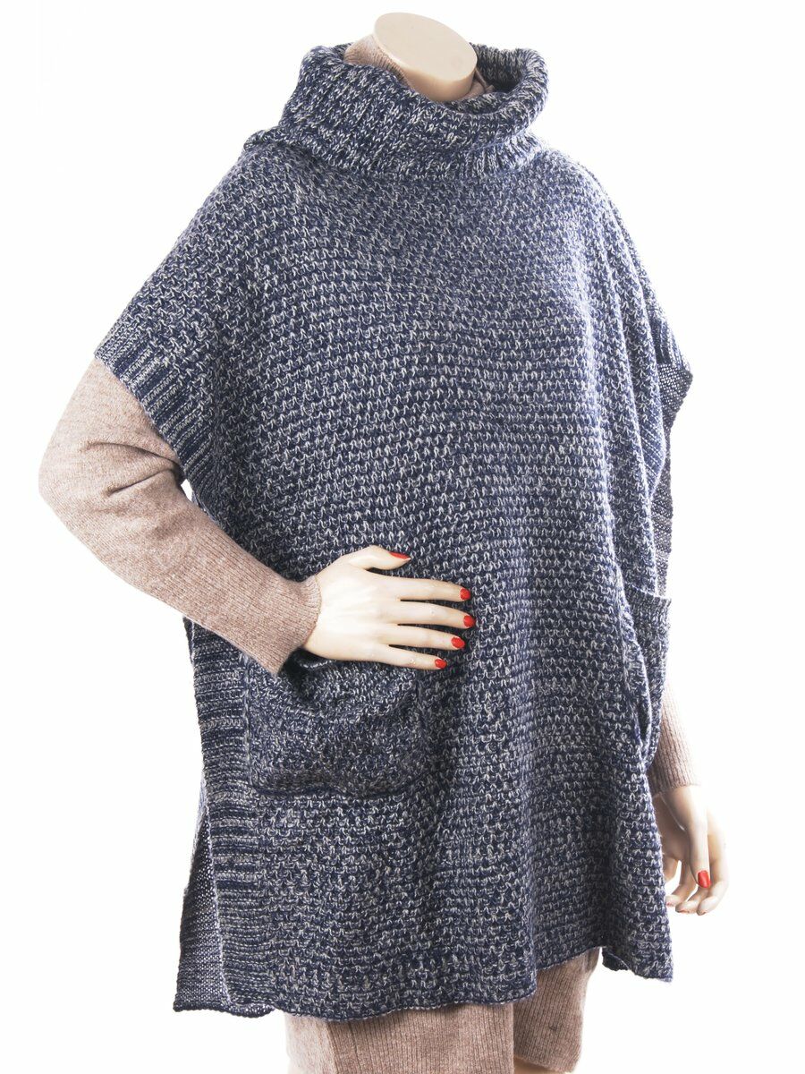 Gebreide Poncho In Donkerblauw Grijs Gemixt huismerk kopen in de aanbieding Gebreide Poncho In Donkerblauw Grijs Gemixt huismerk kopen in de aanbieding