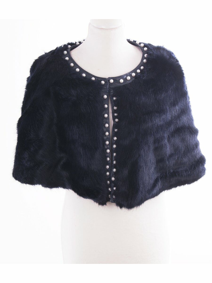 Donkerblauwe Faux Bont Cape Met Parel Studs huismerk kopen in de aanbieding Donkerblauwe Faux Bont Cape Met Parel Studs huismerk kopen in de aanbieding