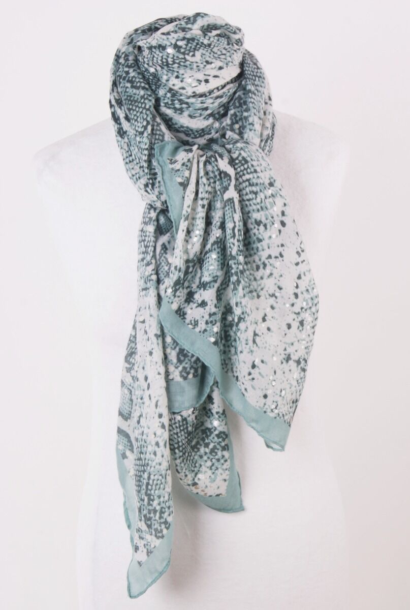 Mintgroene Sjaal Met Snake Print huismerk kopen in de aanbieding