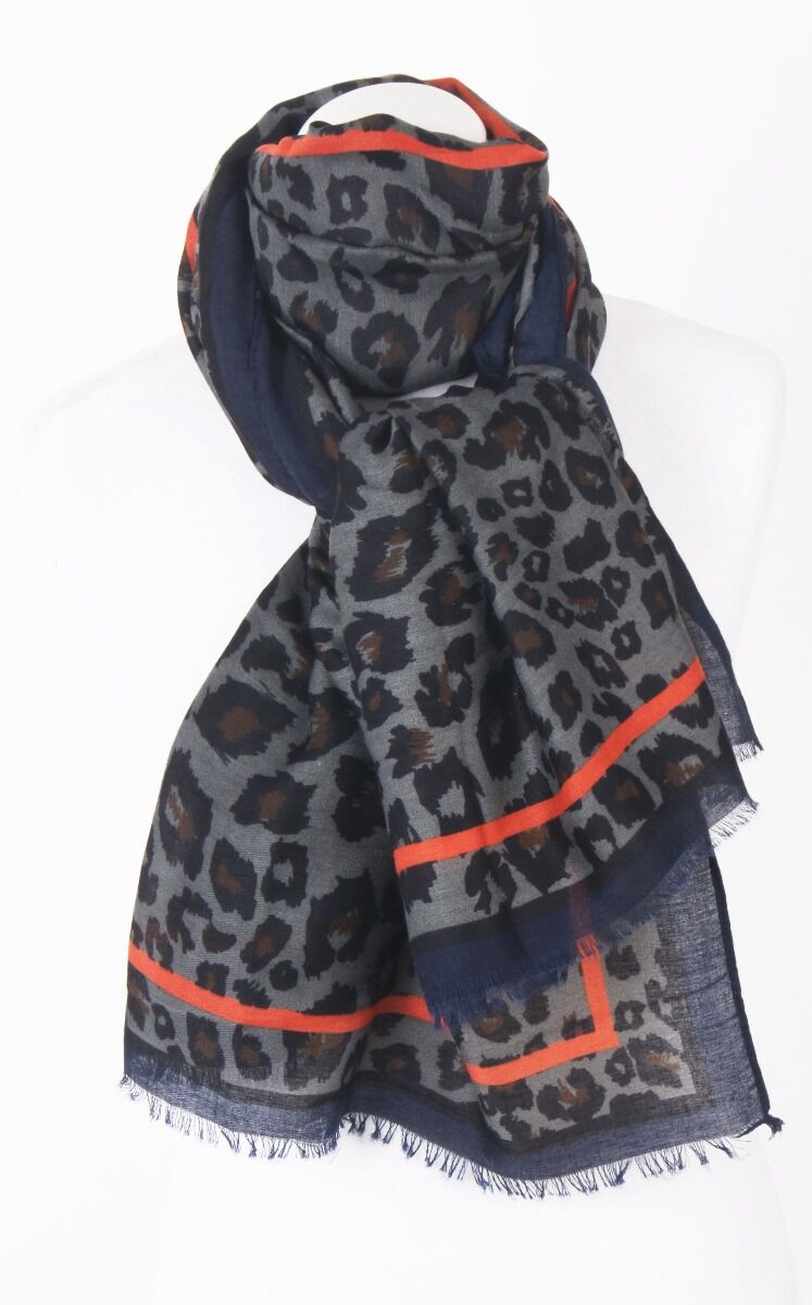 Grijze Panterprint Sjaal Met Oranje Strepen huismerk kopen in de aanbieding Grijze Panterprint Sjaal Met Oranje Strepen huismerk kopen in de aanbieding