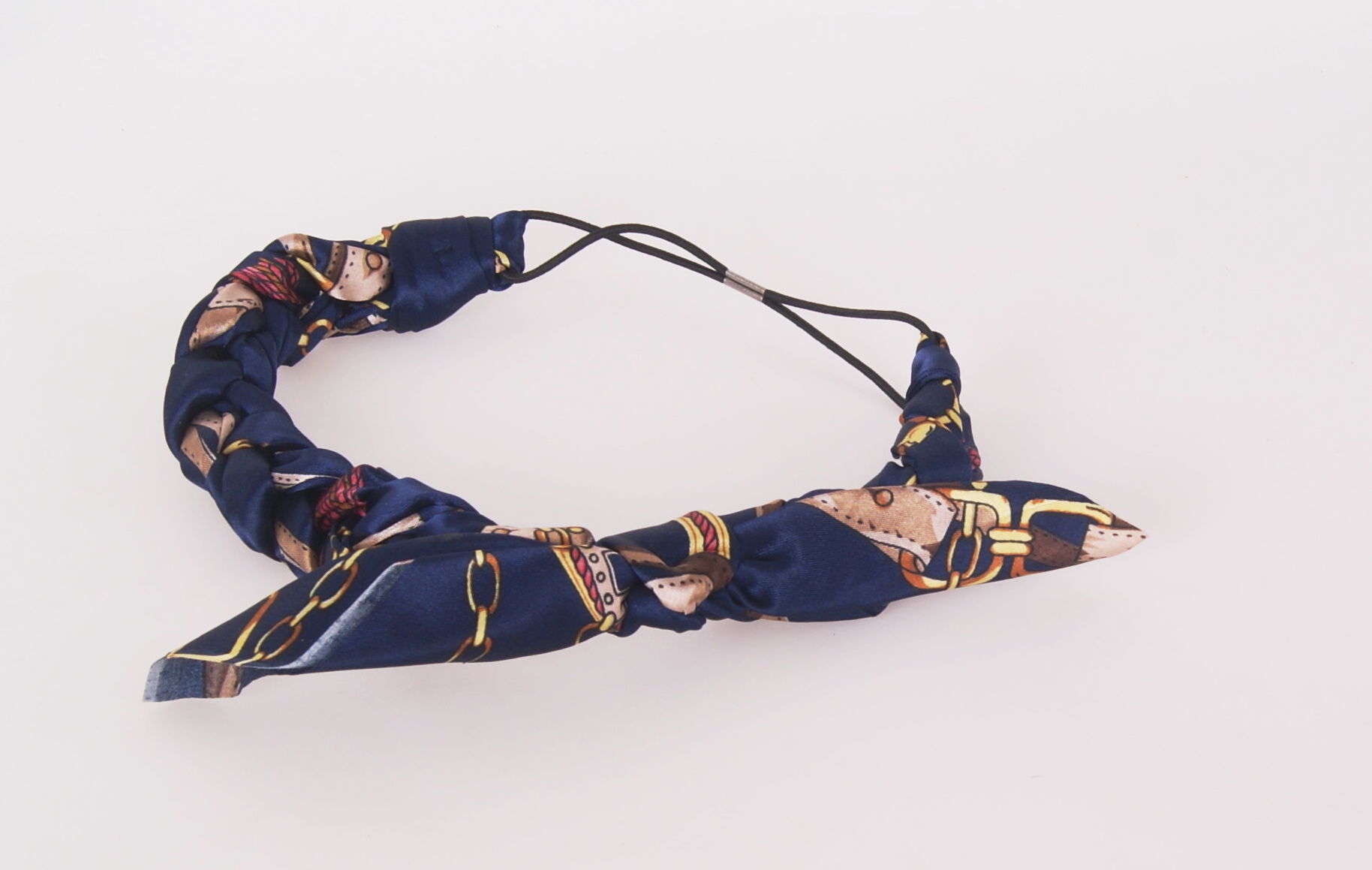 Donkerblauwe Satijnen Sjaal Haarband Met Riemenprint huismerk kopen in de aanbieding