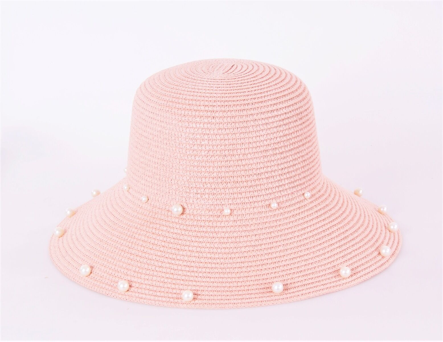 Poederroze Zomerhoed Met Pareltjes Op De Rand huismerk kopen in de aanbieding
