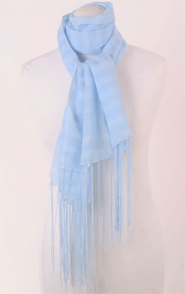 Lichtblauwe Sjaal Met Ingeweven Strepen huismerk kopen in de aanbieding