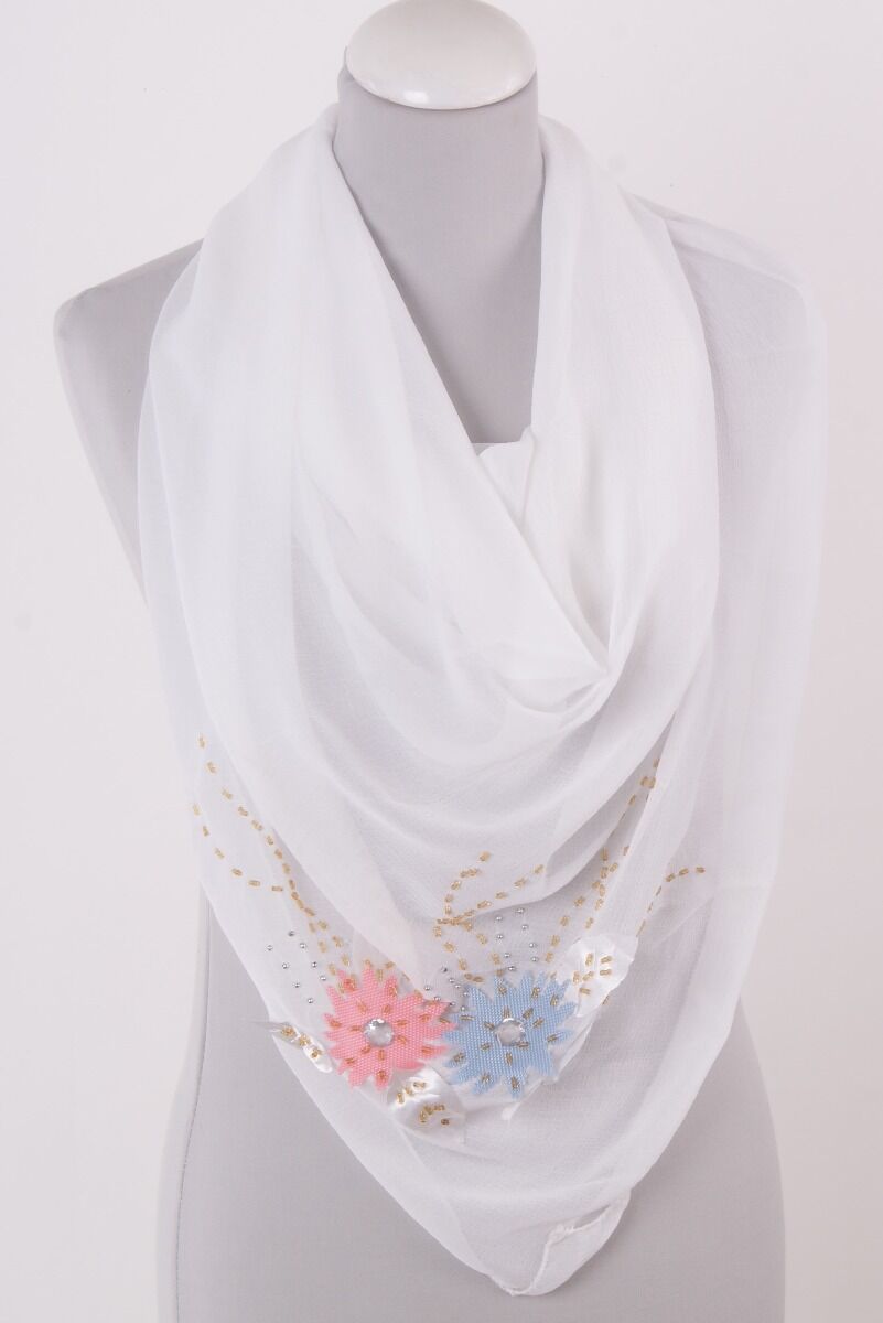 Vierkante Witte Crepe Voile Sjaal Met Borduursel huismerk kopen in de aanbieding Vierkante Witte Crepe Voile Sjaal Met Borduursel huismerk kopen in de aanbieding