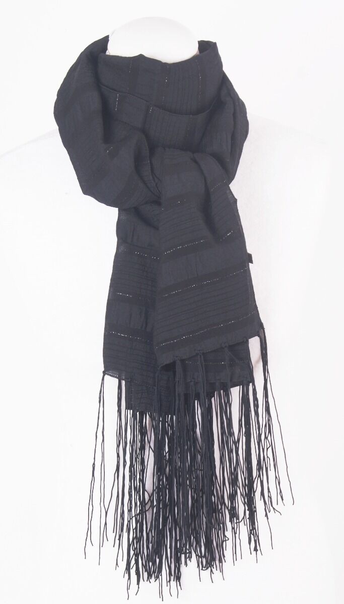 Zwarte Sjaal Met Ingeweven Strepen En Franjes huismerk kopen in de aanbieding