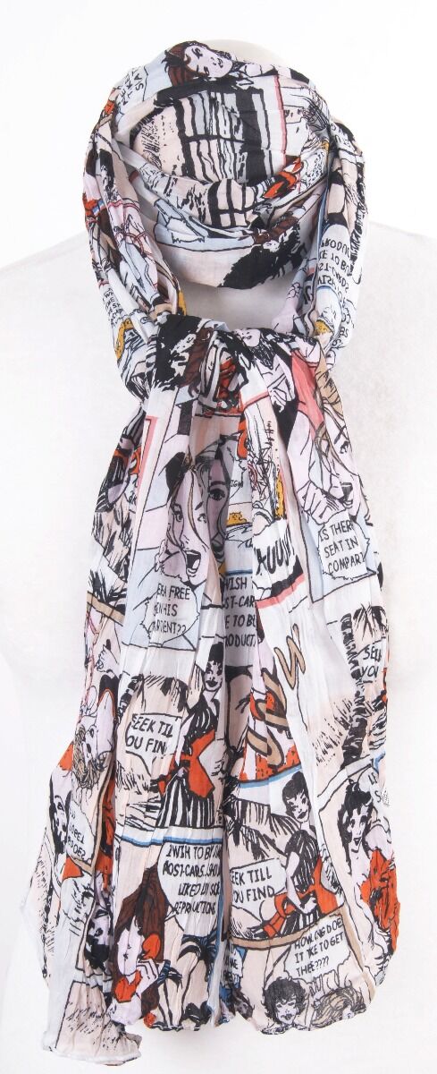 Crushed Sjaal Met Stripverhaal Print huismerk kopen in de aanbieding