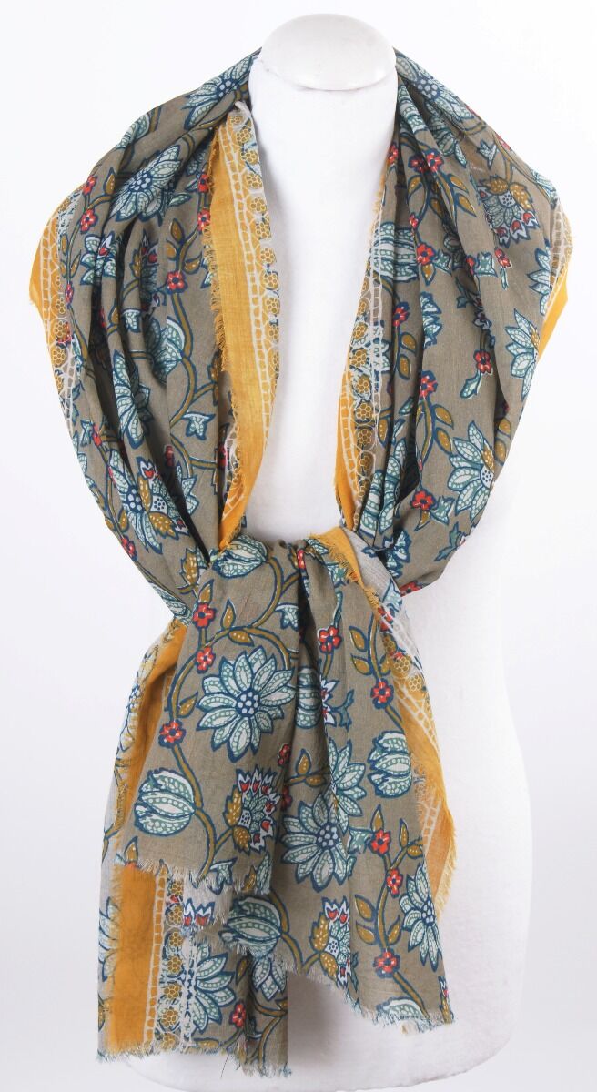 Taupekleurige Sjaal Met Floral Print huismerk kopen in de aanbieding Taupekleurige Sjaal Met Floral Print huismerk kopen in de aanbieding