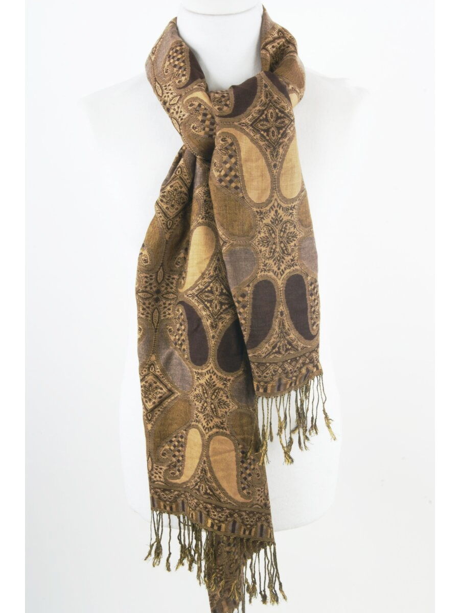 Bruin Camel Pashmina Sjaal Met Paisley huismerk kopen in de aanbieding