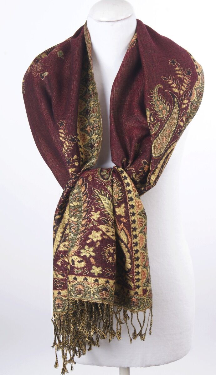 Bordeaux Rode Pashmina Sjaal Met Geweven Paisley Patroon huismerk kopen in de aanbieding