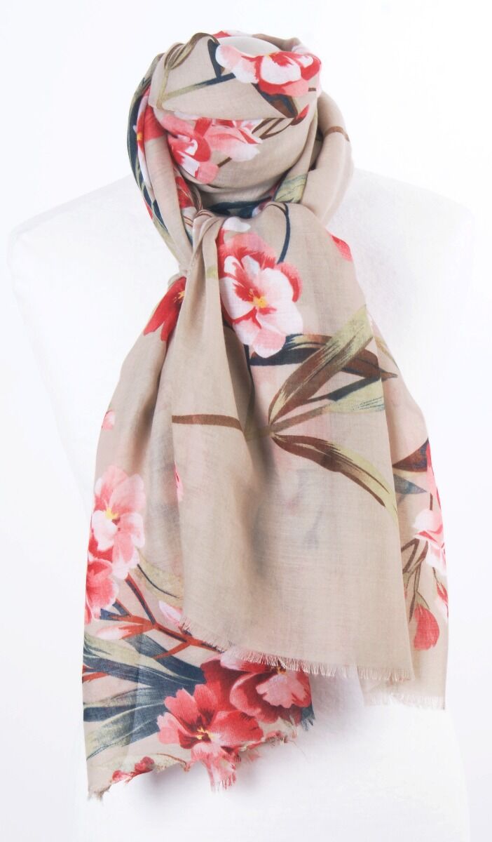 Beige Sjaal Met Bloemenprint Lichtroze huismerk kopen in de aanbieding