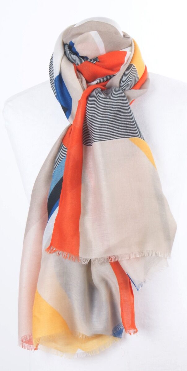 Beige Oranje Soepelvallende Sjaal Met Abstracte Print huismerk kopen in de aanbieding Beige Oranje Soepelvallende Sjaal Met Abstracte Print huismerk kopen in de aanbieding